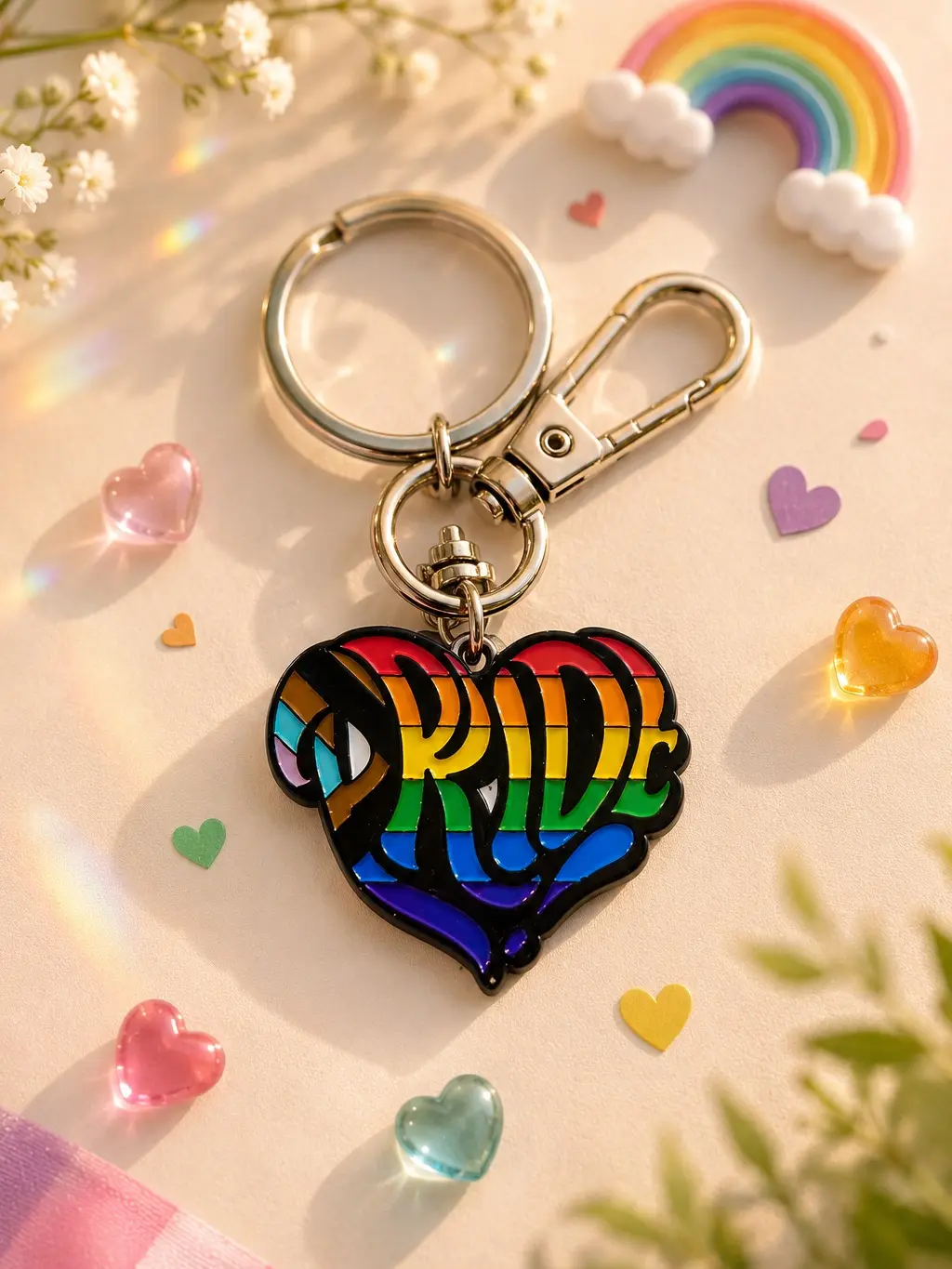Rainbow Pride Heart Keychain, Durable Zinc Alloy & Enamel Charm with Swivel Clasp, Fashion Accessory Gift for Keys or Bags