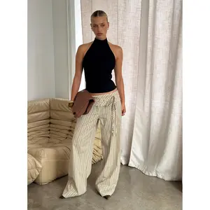 Seneca Wrap Pant Beige Stripe