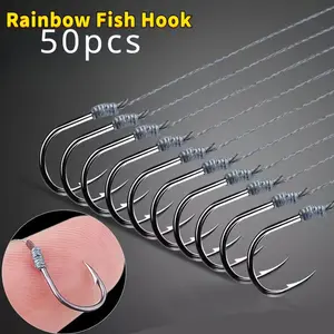 50pcs of Colorful Pre-Tied Fishing Hooks in Sizes 3# to 12#, Made of High Carbon Steel, Designed for Carp Fishing