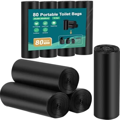 PAHTTO Portable Toilet Liners - 1.2 Mil HDPE, 1.1Mil HDPE Blocks Leaks, Durable Trash Bags, 12-Gallon Cap., Disposable, Odorless, Compact Roll, Effortless Tear-Off, Fits 5-Gallon Bucket Toilets for Camping, Home Care Supplies