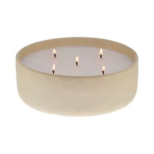 Salted Coconut & Mahogany Scented 5-Wick 43.7 Oz Glazed Ceramic Candle Fragrance Beige