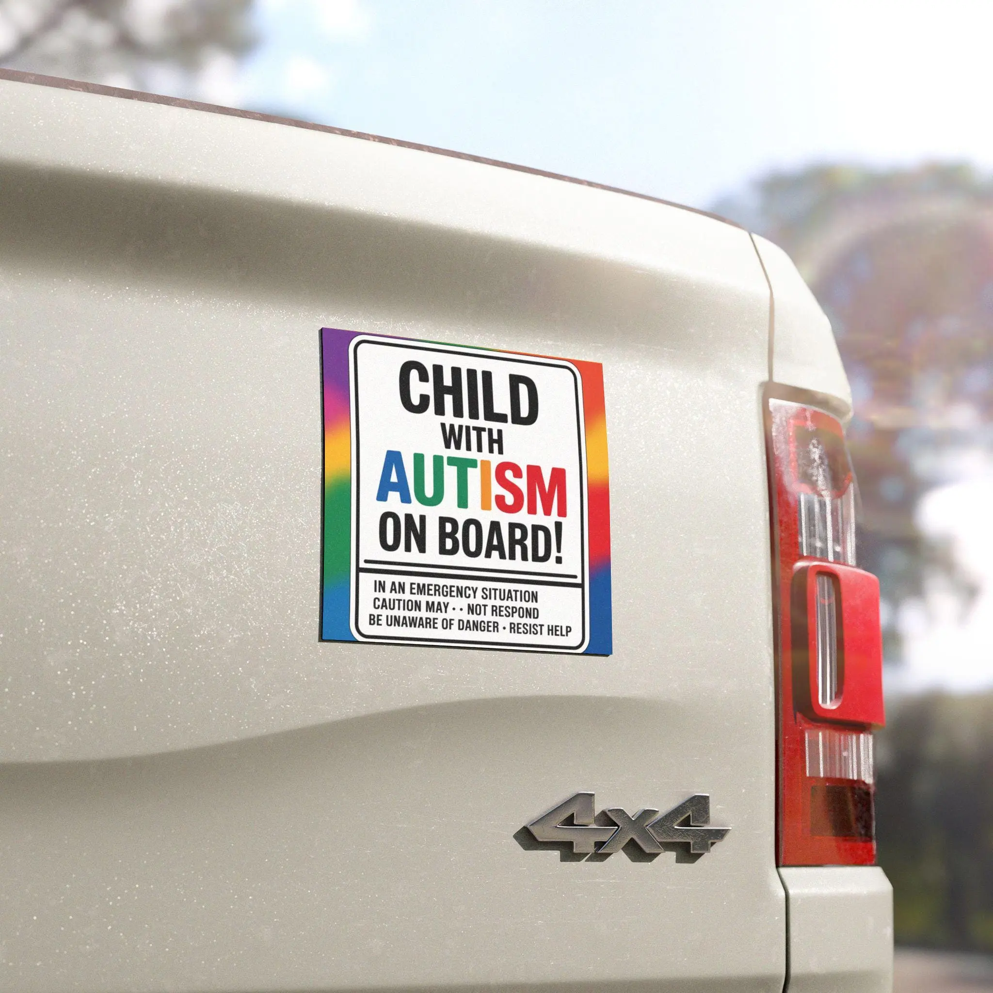 Autism Special Needs Child On Board Stick-On Car Magnet, Automotive Exterior Safety Alert Accessory, Design 4