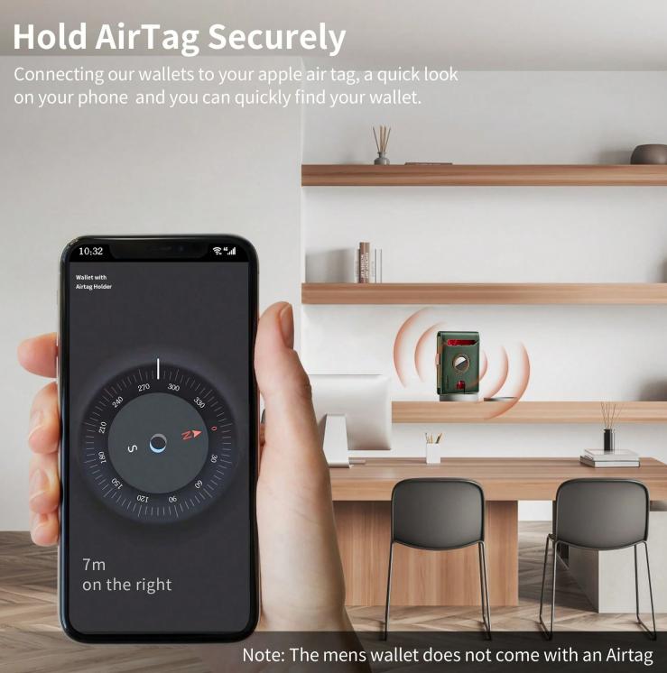 Men's AirTag Wallet - Black Leather with Card Slots & AirTag Holder for Secure Storage - Spacious Interior & Sleek Design