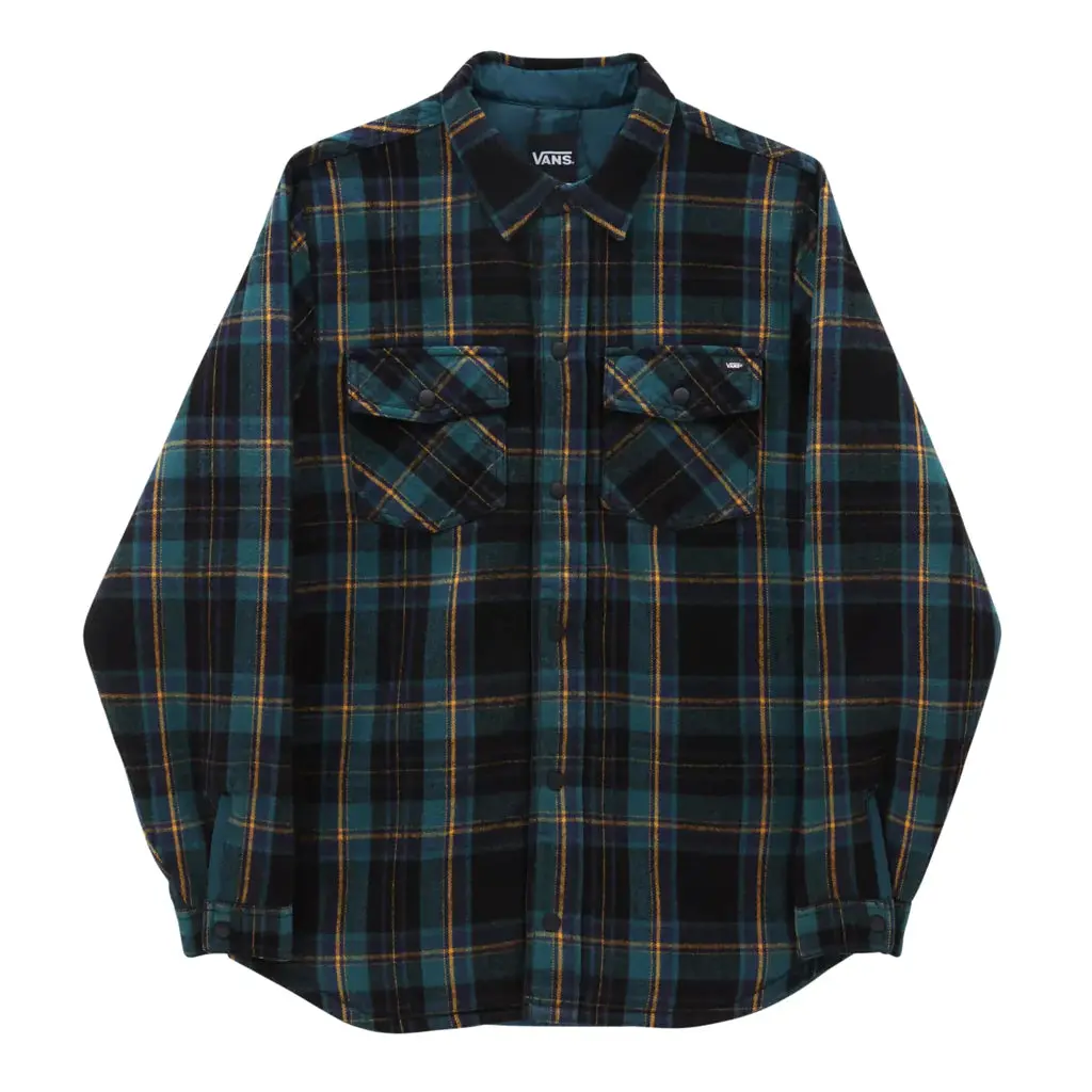 VANS Women's Reversible Collared Brickell Print Shirt Jacket - Cotton Casual Outerwear, Functional Fabric, Slit, Pockets, Black/Green Plaid Tops & Coats, Polyester