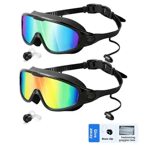 Wide field of view anti-fog and anti-ultraviolet glasses, adult large frame swimming goggles electroplated waterproof high definition large field of view unisex eye protection swimming goggles