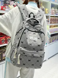 2026 New Cute College Style Butterfly Print Backpack, Large Capacity Durable Student Bag, Casual Flax Corduroy Material
