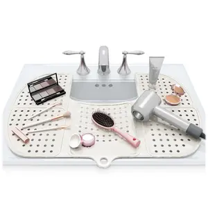 Sink Topper Foldable Sink Cover - Silicone Beauty Makeup Brush Cleaning Mat - Vanity Tools Organizer - Bathroom Must Have Accessory for Extra Space & Storage Saver - Cleaner Pad - Large, Pearl White