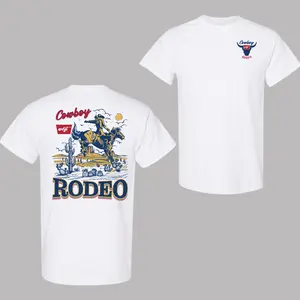 Wild West Cowboy Rodeo Graphic T-Shirt – Vintage Western Bucking Bronco Tee for Men, Country Rodeo Shirt, Full-Color 2-Sided Print, Classic Rodeo Menswear