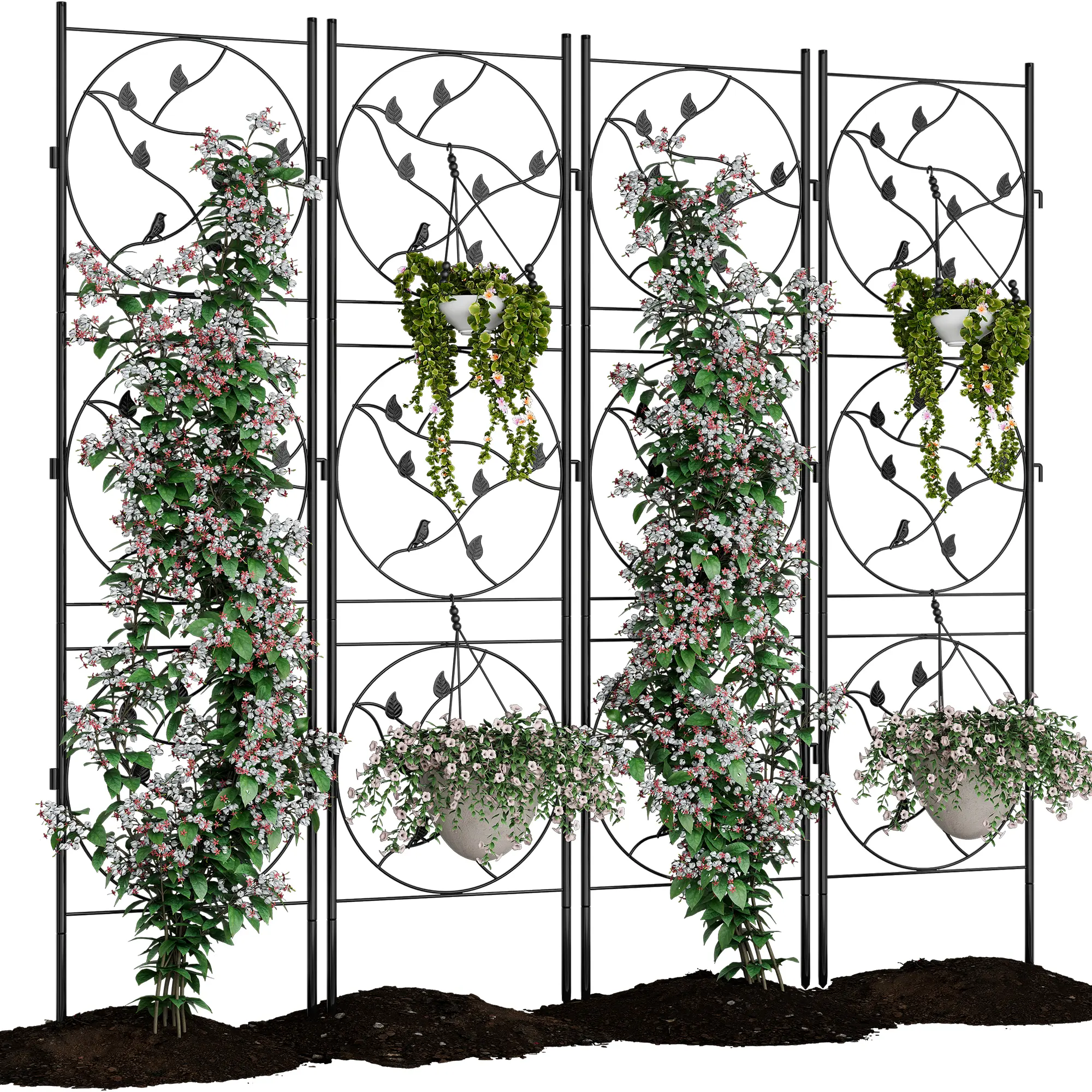 4 Pack 21x72 Inch Heavy Duty Black Metal Garden Trellis, Tall Rustproof Decorative Fence Panels, Sturdy Support for Climbing Plants, Roses, Vines, Vegetables & Flowers, Indoor Outdoor Gardening Use