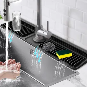 24 / 17.7 / 14.6-Inch Kitchen Sink Splash Guard Mat | 7° Slope for Fast Self-Draining | Snap-Lock Design | Universal & Cuttable Silicone Faucet Mat BLACK(Black)