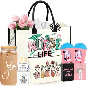 Nurse Gifts Nurse Appreciation Gift Set for Women Birthday Gift for Nurses Week Nurses Graduation Gifts for Her, Nursing Student with Canvas Bag Socks Affirmations Cards 16 Oz Can Glass