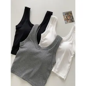 SERACAL 3-Pack Built-In Bra Cami Top | Sporty Cropped Tank with Support | Versatile Layering Essential