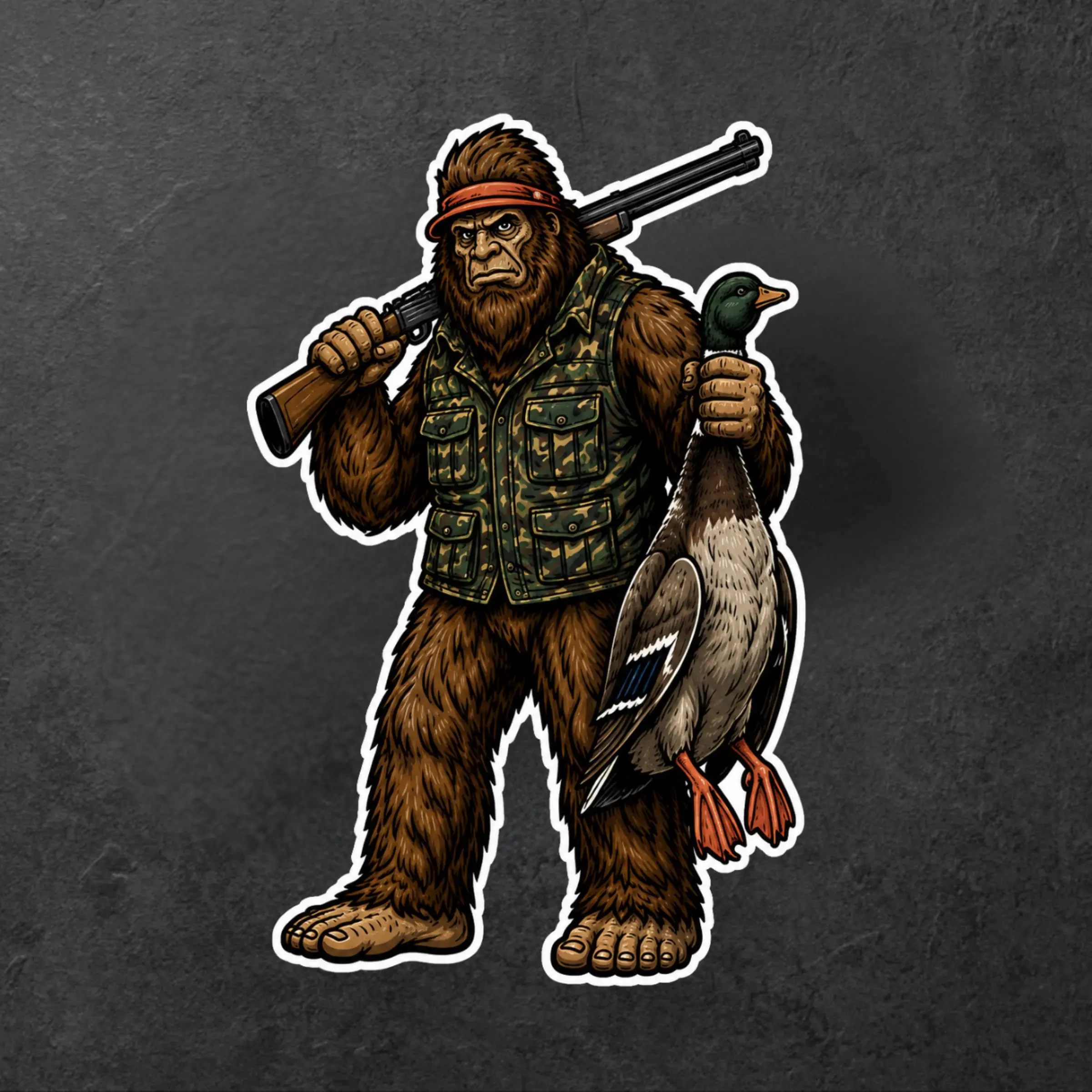 Bigfoot Mallard Duck Hunter Sticker, Sasquatch Waterfowl Decal, Hunting Gift for Outdoorsmen and Duck Hunters