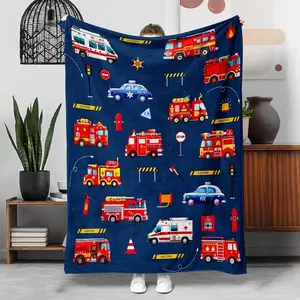 1pc Fire Truck/ Ambulance Pattern Blanket, Suitable Sofa Bed Office Gym Nap Blanket, Outdoor Camping Travel Throw, Large Soft Comfortable Flannel Blanket