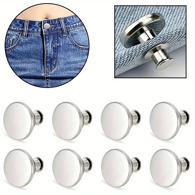 8sets groups Detachable Adjustable Durable Metal Button Pins For Jeans Pants, Ideal choice for Gifts