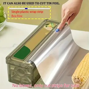 1 multi-functional cling film cutter (with sliding cutting knife) - a reusable cutting tool for cling film and aluminum foil, a must-have food-safe kitchen item, used for preserving freshness, food-grade cling film, Kitchen Utensils Tools