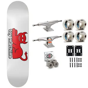 Toy Machine Skateboard Premium Complete Devil Cat White 8.75" x 32.75" Indy Trucks and Bearings, Sml Wheels