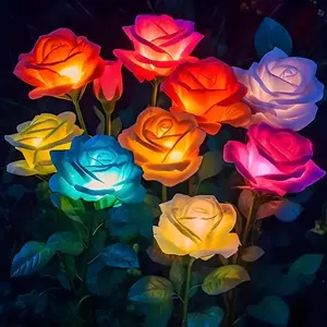 5 Heads Solar Lights Outdoor IP65 Waterproof Decorative Solar Garden Lights Rose Flower Lawn Lamp for Yard Patio Garden Decor