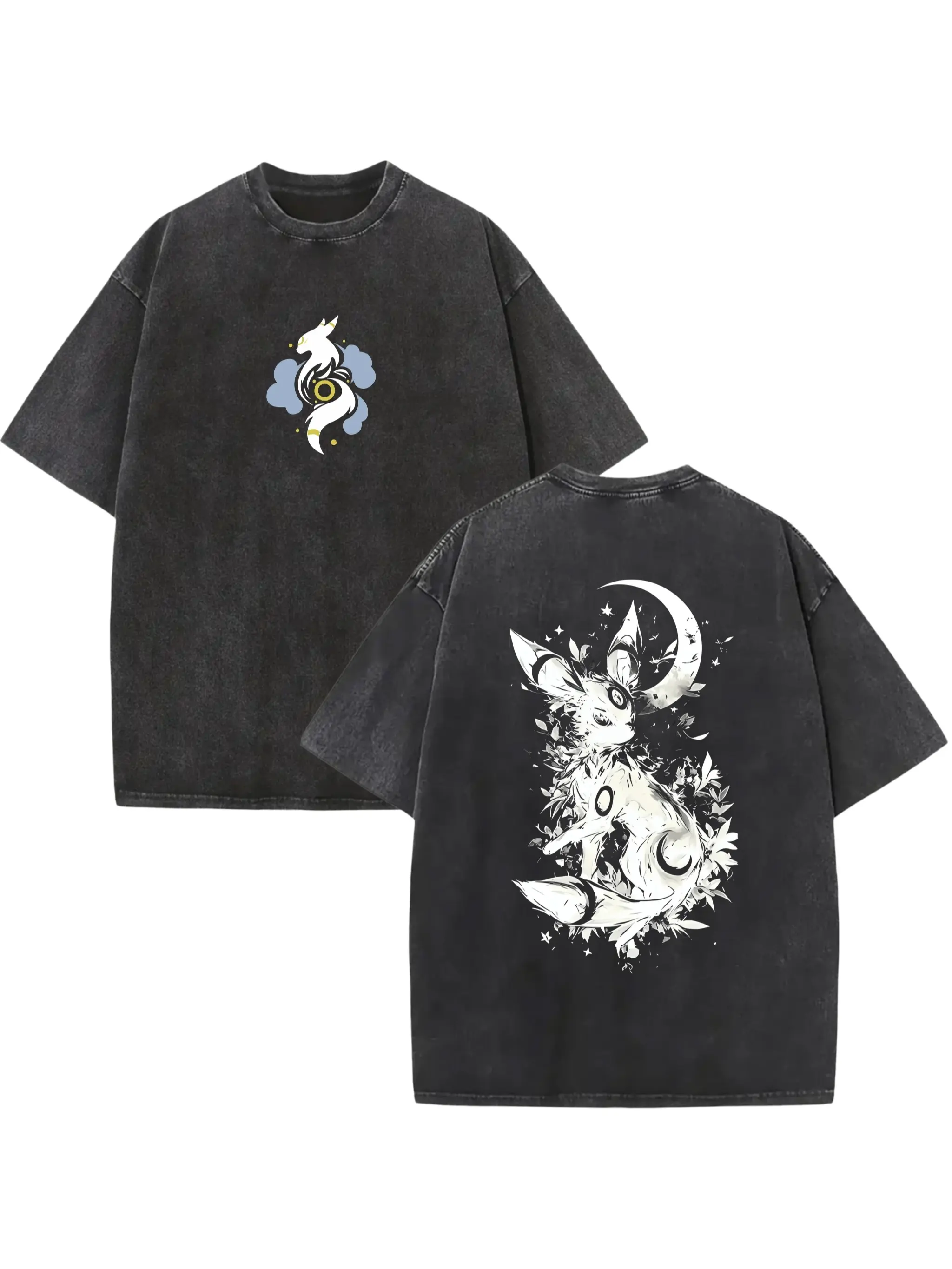 Vintage Umbreon Graphic Tee 100% Heavy Cotton | Oversized Acid Wash Anime Shirt | Unisex Pocket Monsters Streetwear Top | Y2K Retro Fan Apparel