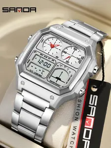 Sanda Men's Luxury Sports Alarm Clock Watch, Multi-Functional Waterproof 5atm Temperature Measurement, Electronic Wristwatch for Fitness, Digital Watch, Water Resistant Wristwatch, Multifunctional Wristwatch