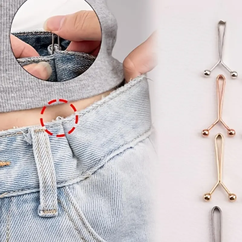 Adjustable Jean Clips, No-sew Instant Waistband Extenders, Invisible Clips for Skirts, Scarves and Tops, Clothing Accessories