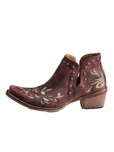 Chelsea Western Cowboy Women's Short Boots, Vintage Rivet Design, Ethnic Pattern, Pointed Toe, Wedge Heel, Casual All-Season Shoes