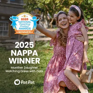 PatPat All Over Dots Pink Cross Wrap V Neck Ruffle Flutter-sleeve Dress for Mom and Me