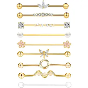 14G Stainless Steel Industrial Barbell Earring Cartilage Body Piercing Jewelry 38mm Inch Industrial Piercing Bar for Women Men