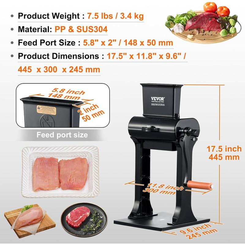 VEVOR Commercial Meat Tenderizer, Heavy Duty Stainless Steel Meat Tenderizer Machine, Quick and Easy Manual Operation Kitchen Tool, 5.8" Feed Port for Beef, Turkey, Chicken, Pork, Steak, and Fish Utensils