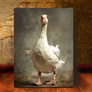 1 Piece of Fun Goose Canvas Wall Art - Wooden Frame, Ready to Hang, Humorous Animal Decoration, Suitable for Bedroom and Living Room, Quirky Home Decor, Relaxed Room Decoration| Humorous Artwork| Detailed texture, room decoration, 2D plan view