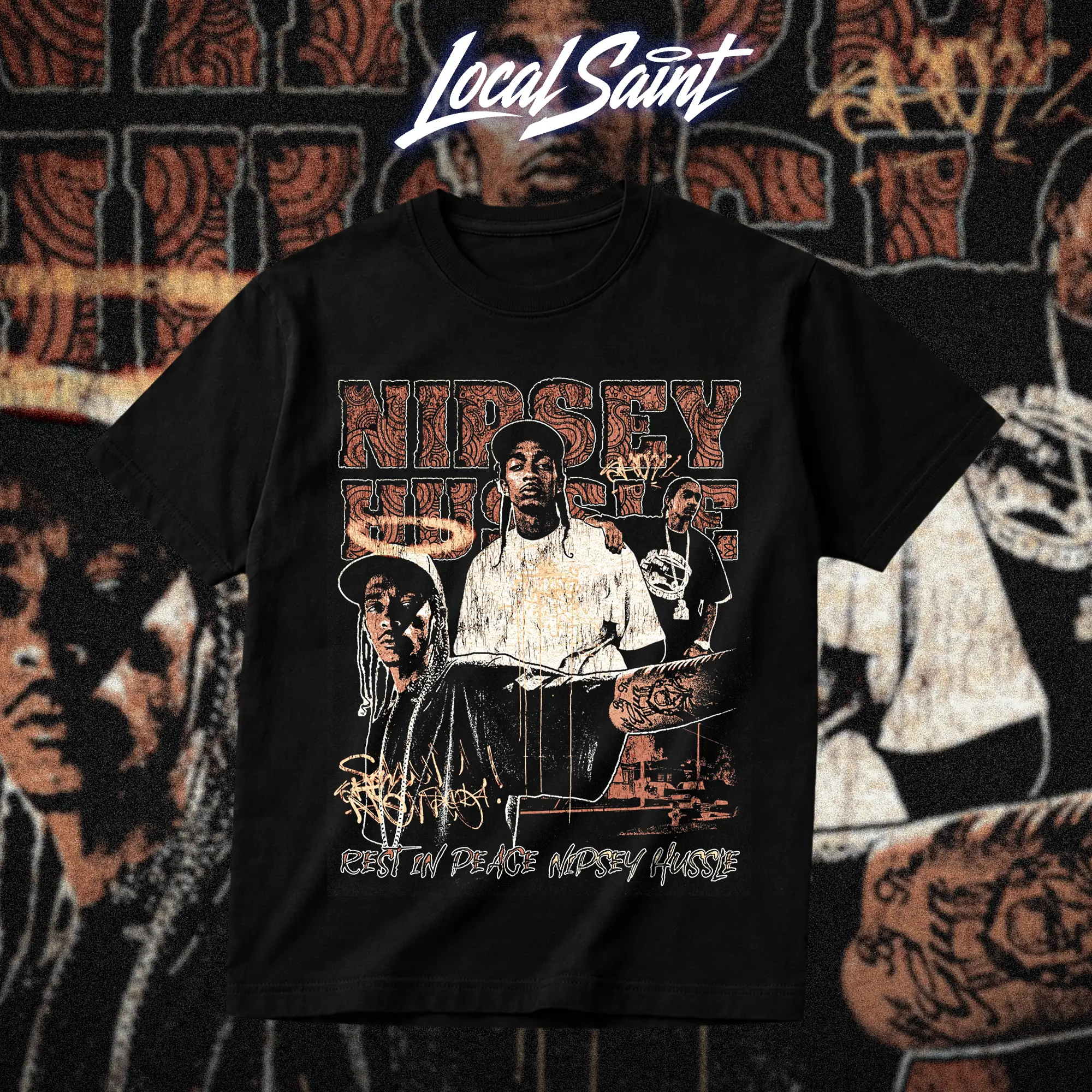 LOCALSAINT Nipsey Hussle Heavy Cotton Unisex Graphic T-Shirt Hoodie, Vintage West Coast Hip-Hop Streetwear Tee, Los Angeles Rap-Inspired Crewneck Shirt, Y2K Graphic Apparel, Direct-to-Garment Breathable Print