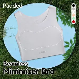 Janest Seamless Padded Minimizer Bra - Super Flat Chest Binder for Yoga & Casual Wear Gym Workout Clothes in Black, Nude, Gray, Blue, Red Sizes S-4XL Gym Workout Clothes