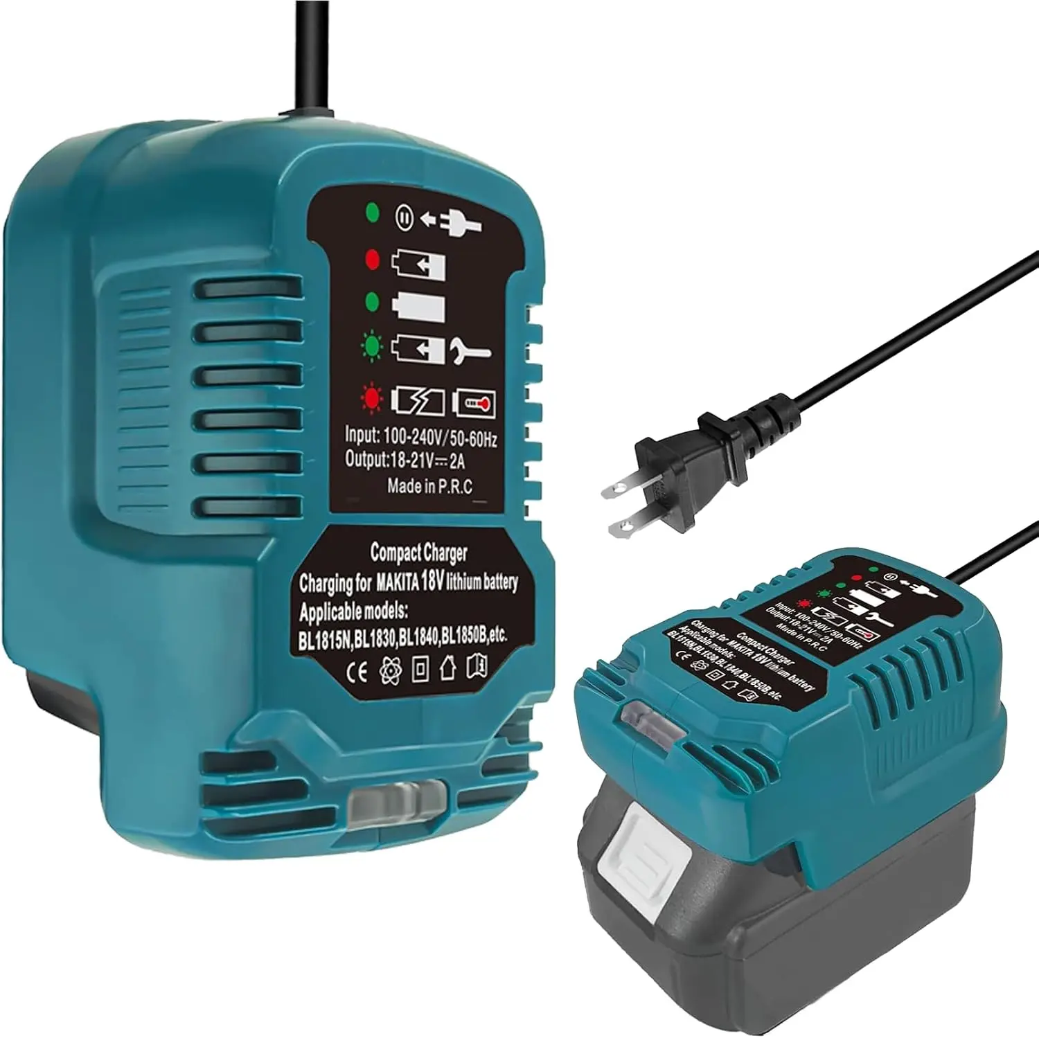 Rapid 2A Mini DC18RC Battery Charger for Makita 18V BL1830 BL1840 BL1850 BL1860 Batteries, Black&Blue