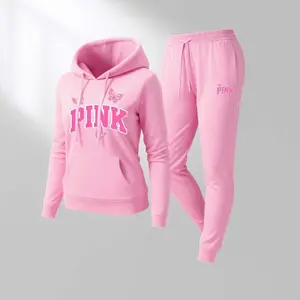 Women's Pink Butterfly Print Lips Print Hair And Sunglasses Hoodie And Drawstring Track Pants Set, Casual Sportswear, Long-Sleeved Hooded Jacket And Pants, Suitable For Autumn And Winter,  Indoor And Outdoor Sportswear, Casual Sportswear.