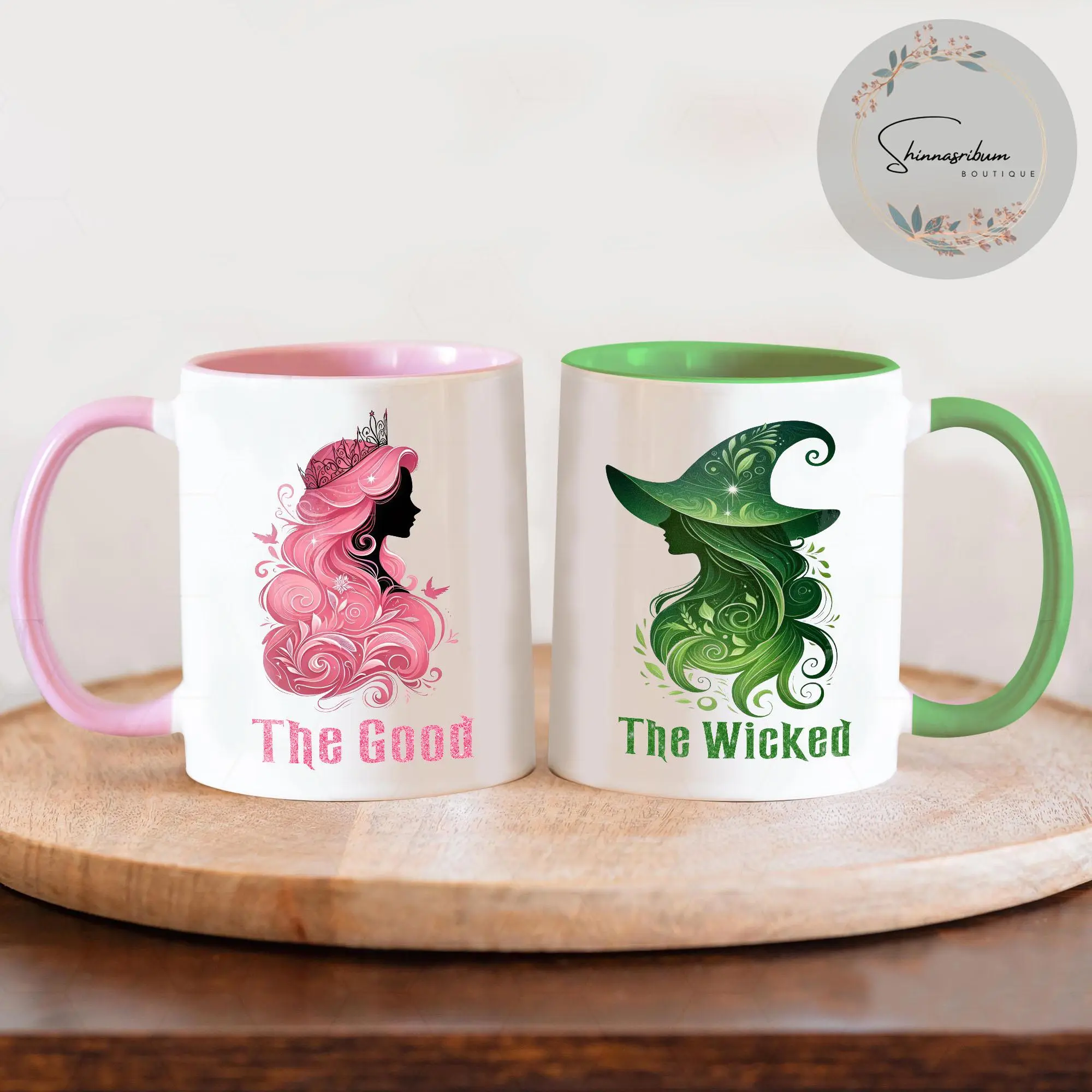 Good Witch And Bad Witch 11oz 15oz Coffee Mugs Wicked Witch Mug Changed For Good Mug Elphaba Galinda Pink And Green Witch Musical Cup