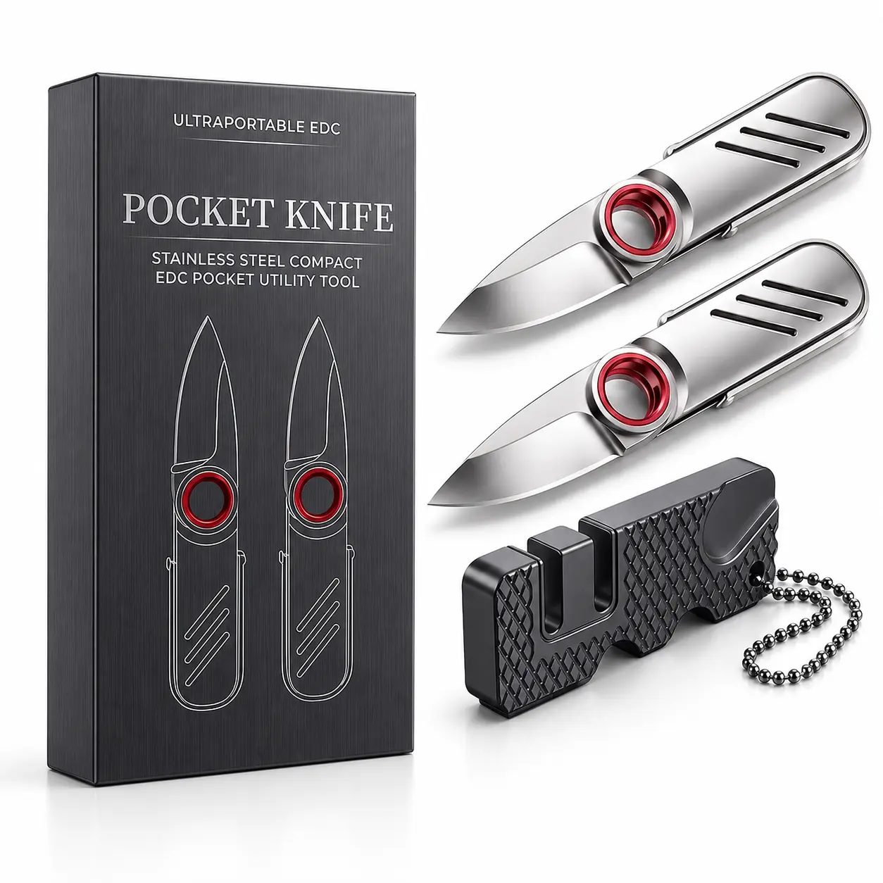 1/2pcs Stainless Steel Compact EDC Gear （comes with a sharpener）- Durable Outdoor Tool, EDC Pocket Tool, Pocket-Size Power, Wear-Resistant, Waterproof, Always Key-Attached, Outdoor Quick Fix for Camping, Hiking