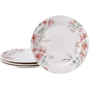 Spring  Dinner Plates Set of 4, 11 Inch Large Ceramic Plates for Pasta, Steak, Stylish Serving Dishes, Microwave and Dishwasher Safe,  for Housewarming and Thanksgiving
