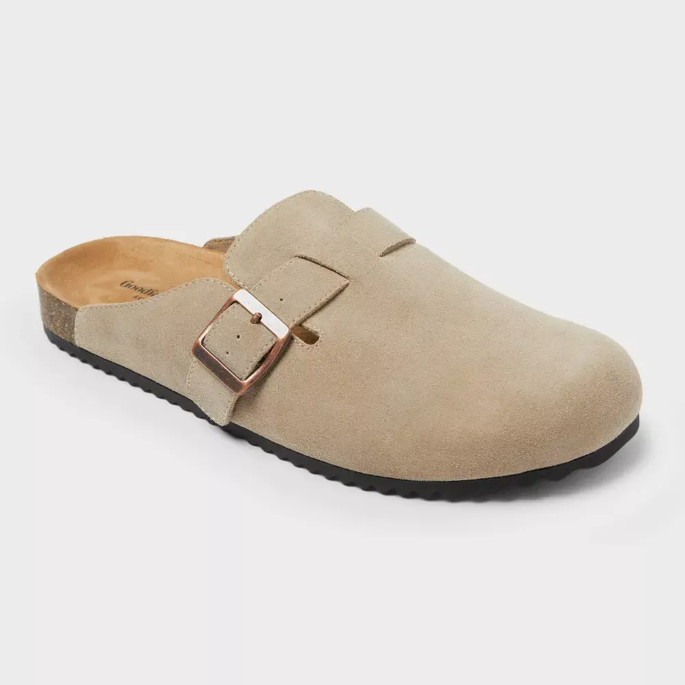 Goodfellow & Co Men's Oswald Clogs - 100% Leather Upper, Contoured Footbed, Adjustable Buckle, Indoor/Outdoor Outsole, Medium Width, Slip-On Clogs