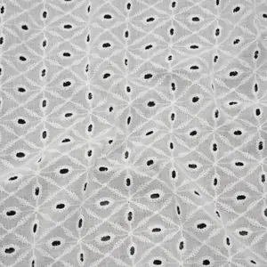 Embroidered Eyelet Cotton Voile - White Ovals in Diamonds - Naomi Collection