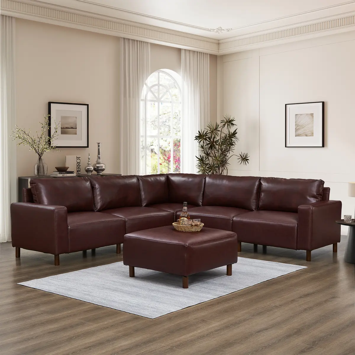 Aobtkel Modern Luxury Modular Sectional Corner Sofa - Quality Breathable PU Leather Upholstery, Luxury-Themed, Assembled, Leatherette, Multi-Section, Full-Sized Sofa Sets for Living Room, Burgundy, Luxury-Themed Sofa Sets
