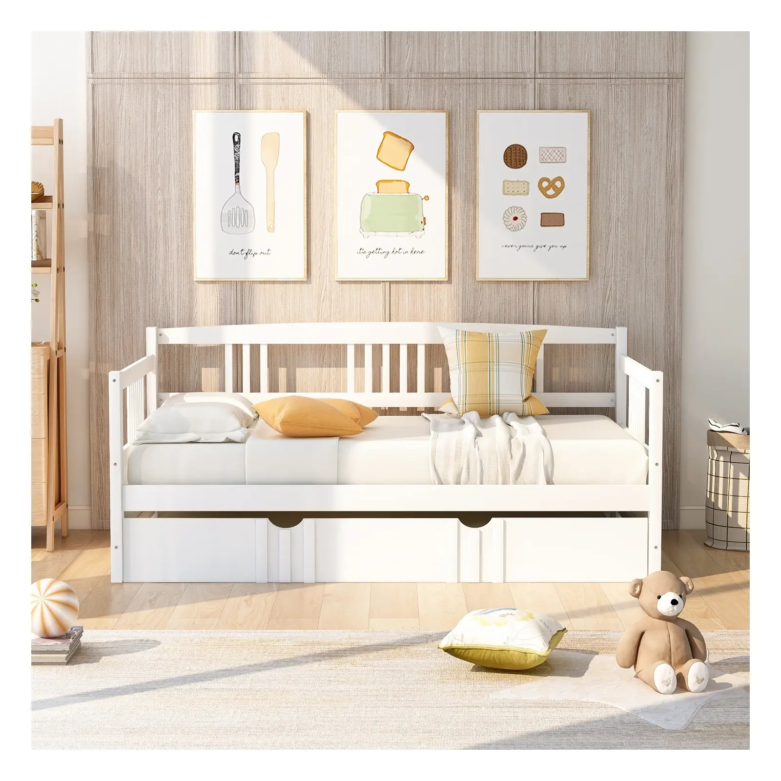 Twin/Full Size Wood Daybed Frame with Trundle and Space-Saving Design, White/Gray/Espresso