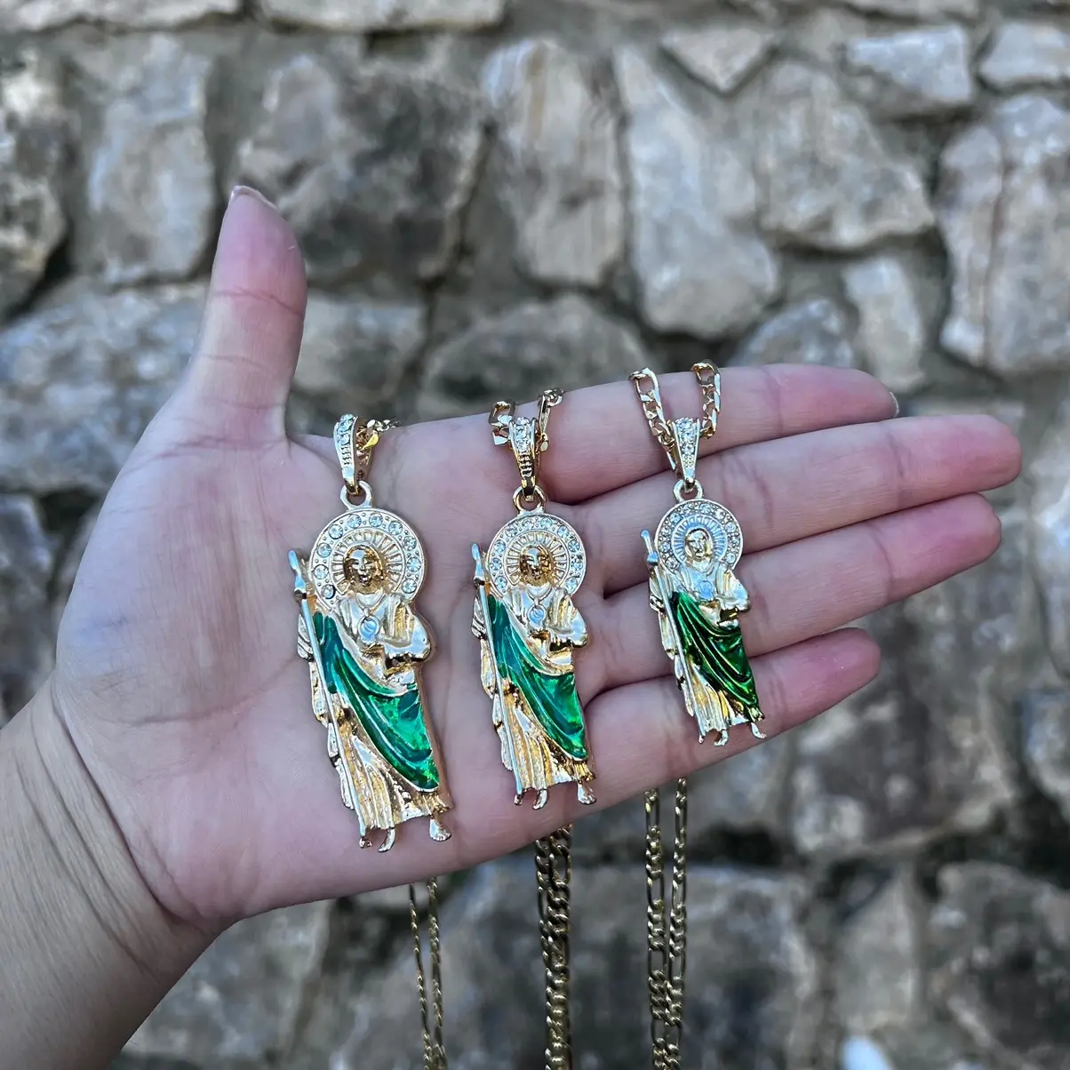 San Judas halo gold plated chain and pendant