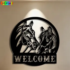 1pc Double Horse Metal Wall Art Decoration, Artistic Graceful Horse Statue Mural, Ideal Gift for New Year, Easter, Western Decor Enthusiasts, Perfect for Outdoor Fence & Entryway Wall, Captivating Welcome-Themed Metal Decor for Horse Lovers