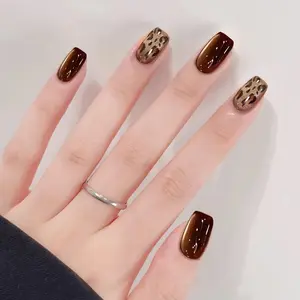 Daily versatile Customizable Reusable Brown Leopard Press-on Nails short/medium T 24 pieces