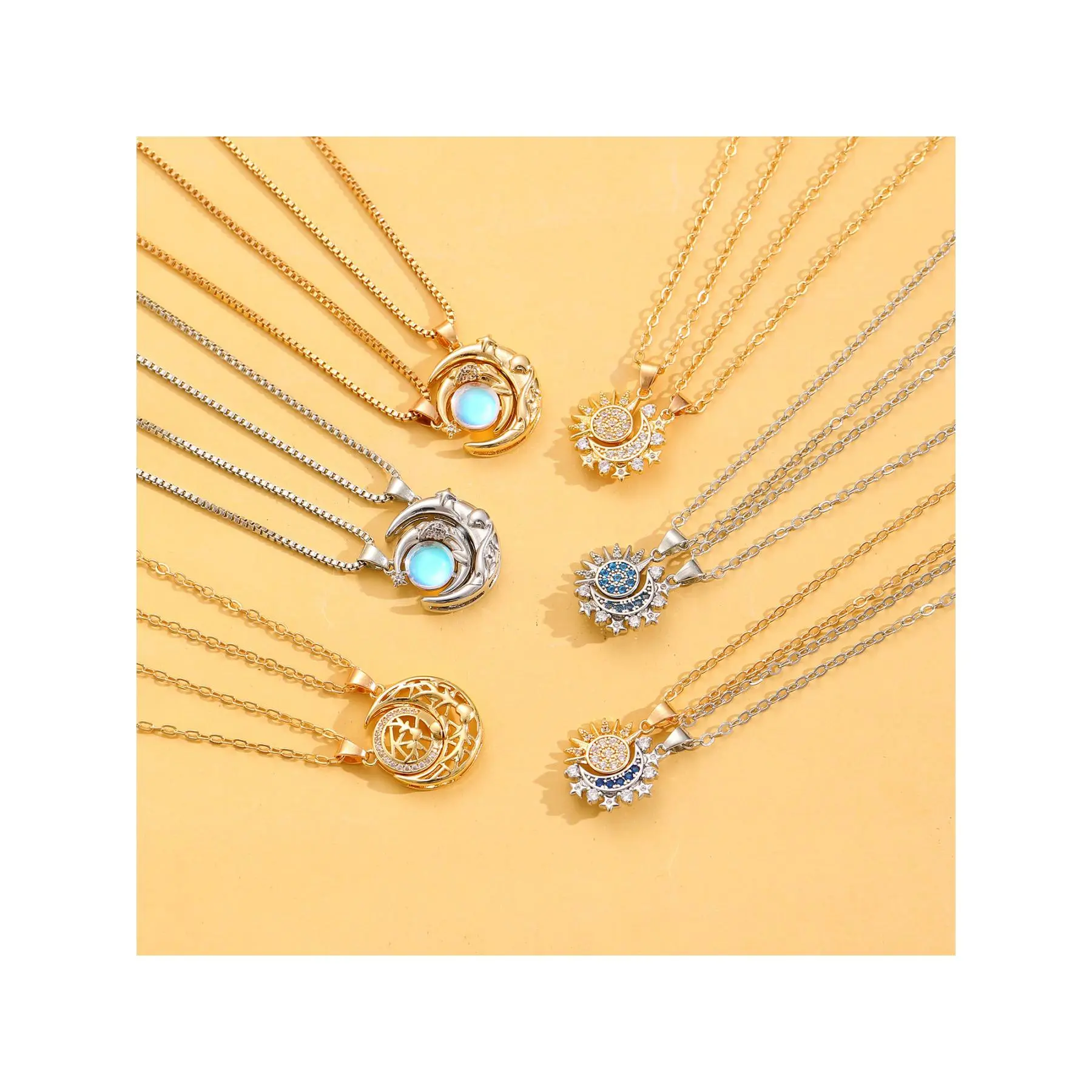 Cosmic Love Sun and Moon Necklace Series for Couples | Romantic Metal Magnetic Pendants with Sparkling Accents and a Couple Design, Moonstone Crystal, Copper, European/American, Sun-Moon Pair, Unisex, Daily Wear, Pairing Sets, Casual, Craftsmanship, Dual-