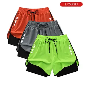 Men's 3-Pack 3" Solid Color 2-In-1 Quick-Dry Athletic Shorts - Moisture-Wicking & Breathable for Outdoor Activities, Quick-Dry & Airy Sports Shorts Comfortable