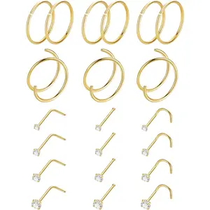 21 count 18G 20G 22G 316L Stainless Steel Nose Rings Hoop for Women Men Double Nose Ring CZ Nose Stud