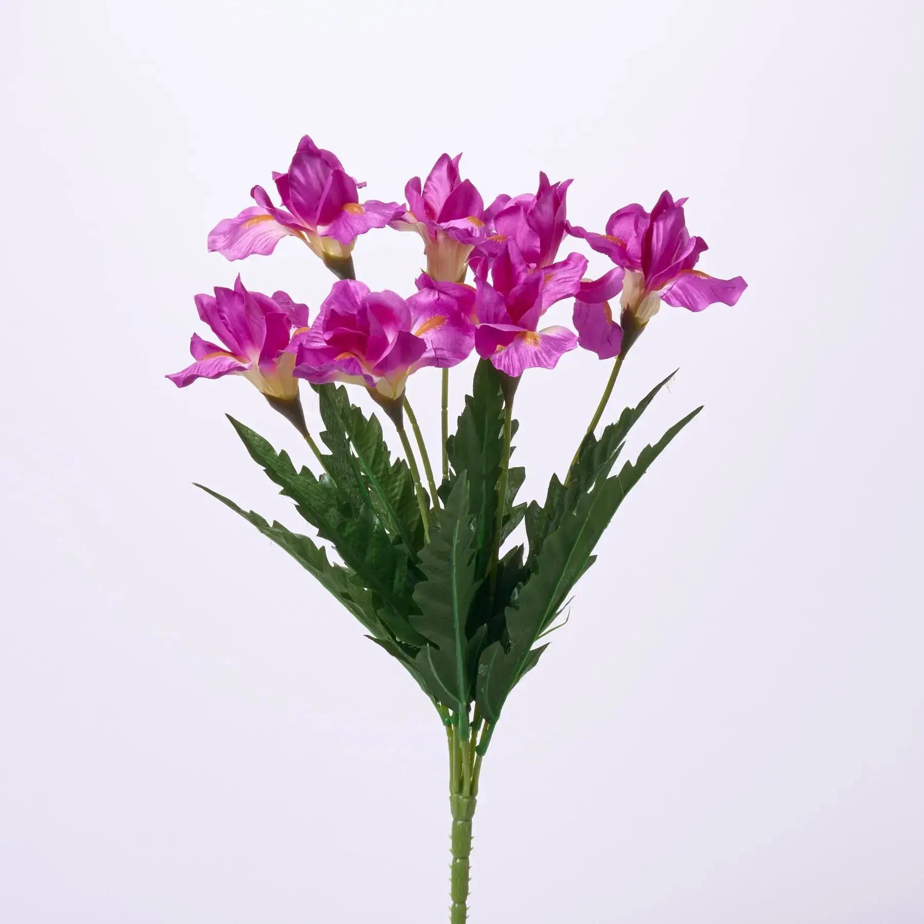 Magenta Pink Silk Iris Blooms Faux Floral Stem Bouquet - 19"
