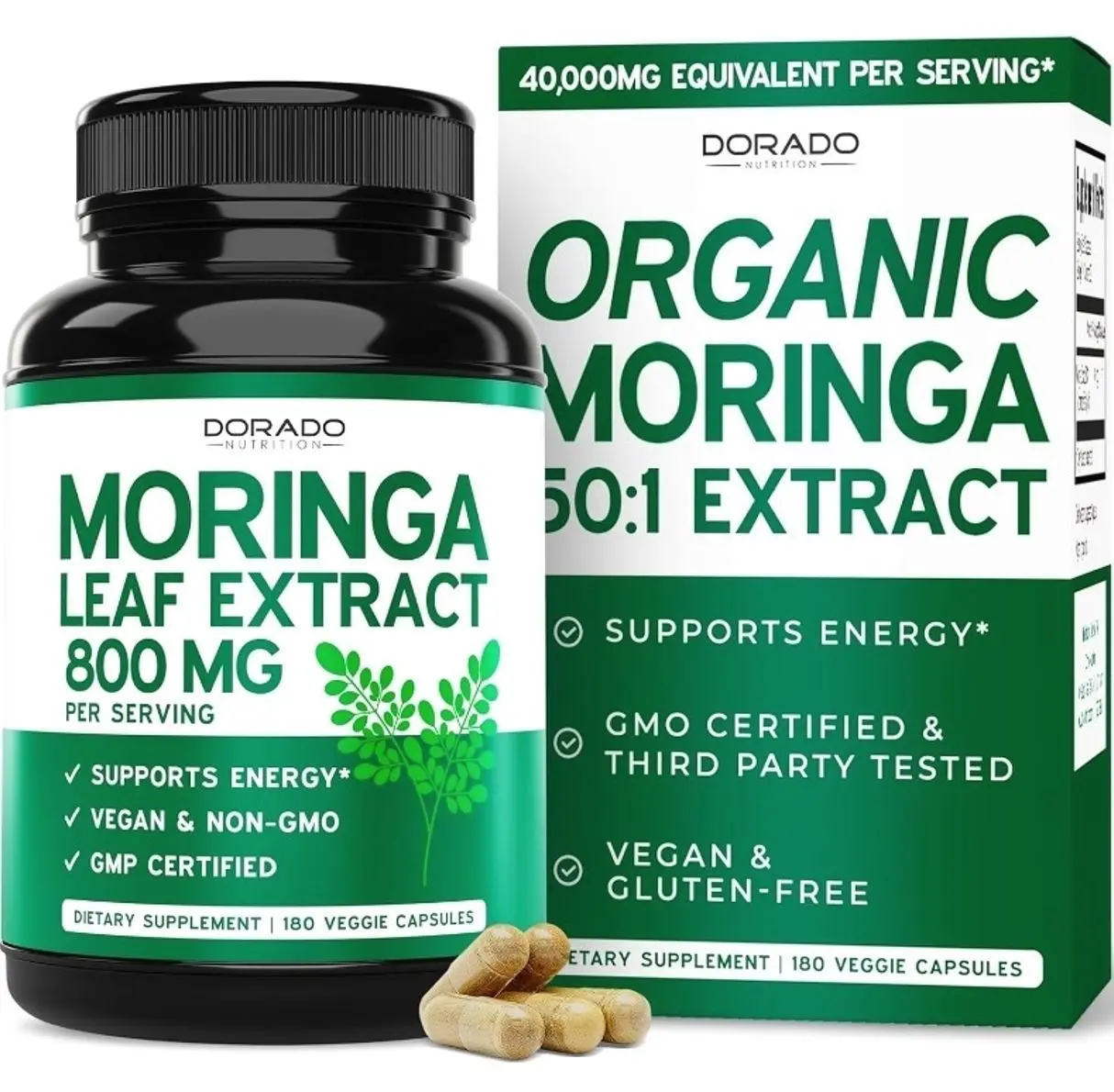 Organic Moringa Capsules (180 Count) Pure Organic Moringa Leaf Powder Supplement - Energy, Skin, Gut Health Support - Vegan Safe, Third Party Tested & Non GMO - USA Made - 180 Capsules