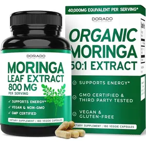 Organic Moringa Capsules (180 Count) Pure Organic Moringa Leaf Powder Supplement - Energy, Skin, Gut Health Support - Vegan Safe, Third Party Tested & Non GMO - USA Made - 180 Capsules